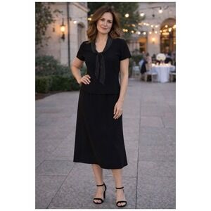 Vtg Positive Attitude Womens Dress 10 Black Polka Dot Scarf Tie Midi Classic